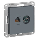 Розетка телевизионная/компьютерная встраиваемая Atlas Design (Systeme Electric/Schneider Electric), грифель, TV и RJ45 (ATN000789)