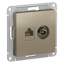 Розетка телевизионная/компьютерная встраиваемая Atlas Design (Systeme Electric/Schneider Electric) шампань, TV и RJ45 (ATN000589)
